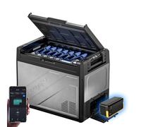 BougeRV Rocky V3.0 Glacière de voiture 65 l avec batterie 240 Wh, compresseur double zone, glacière 12 V/24 V 230 V avec compartiment congélateur, contrôle par application, boîtier en métal IPX4, pour
