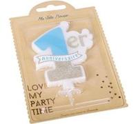 bougie 1er anniversaire bleu bobèche 10x8cm - artifetes 79637 Bleu G