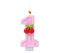 Bougie 1er Anniversaire, Bougie Chiffre Rose Brillant Joli Décor Gâteau pour Filles Femmes Première Décoration Anniversaire (Cerise B)