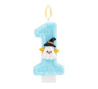 Bougie 1er Anniversaire, d'Halloween pour le Premier Anniversaire Motif Fantôme Scintillant pour le Premier des Enfants et des Garçons (Bleu)