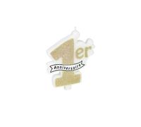 1 Grande bougie 1er anniversaire dore paillete 10 x 8 cm Multicolor