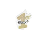 Bougie 1er anniversaire paillettes champagne 10 x 8 cm - Doré - Taille Unique