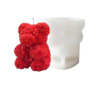 Bougie 3D en forme d'ours en rose pour la Saint-Valentin, en silicone, à faire soi-même, à peindre soi-même, en forme d'ours en forme de cœur ou d'ours en rose, pour la fabrication de (B, One Size)