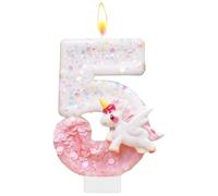Bougie 5 Ans, Bougie de Licorne pour Anniversaire, Bougie 5, Décoration pour Gâteau, Bougies d'Anniversaire, Bougie Scintillante avec Chiffre 5 pour Célébrations d'Anniversaire, Accessoires de Fête