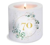 Bougie 70 ans comme décoration de table ou cadeau pour anniversaire et mariage doré Bougie avec motif comme décoration originale Ø 8 x hauteur 7,5 cm