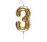 Bougie 9cm dorée, chiffre 3