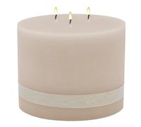 Bougie à 3 mèches XL - Diamètre : 14 cm - Non parfumée - Beige - Grandes mèches - Durée de combustion : 55 heures - Bougie de table ronde sans odeur