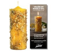 Bougie à base de plantes Ruda et sel - Bougie jaune aux herbes naturelles pour le nettoyage et la protection de l'énergie, rituel ésotérique avec ruda et sel | Comprend la prière et les instructions