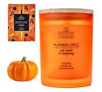 Bougie à la citrouille et aux épices - 9.7 oz /275g - Bougie à la citrouille dans un pot en verre dépoli orange avec couvercle en bois et mèche en bois crépitante dans un coffret cadeau de luxe