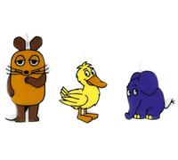 Bougie à motif souris, canard, éléphant Dr. Oetker avec support, orange/bleu/jaune (paquet de 3)