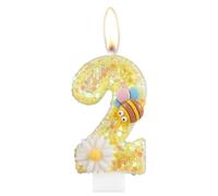 Bougie Anniversaire 2 ans, Abeilles et Fleurs Bougie Anniversaire Chiffre 2, Decoration Gateau Anniversaire 2 ans Fille Garçon Enfants, Bougies Anniversaire Originales