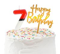 Bougie Anniversaire 7 ans, Bougie Anniversaire Chiffre Garcon Rouge et Blanc, Animé Themed Birthday Candles Enfants, Bougie Numéro de Gâteau d'Anniversaire pour Fille Garçon