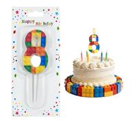 Bougie Anniversaire 8 Ans, Bougies d'anniversaire de Blocs de Bâtiment, Numéro 8 Bougie pour Gâteau, Multicolore Puzzle Blocs Topper, Décorations pour une Fête d'anniversaire d'enfants