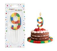 Bougie Anniversaire 9 Ans, Bougies d'anniversaire de Blocs de Bâtiment, Numéro 9 Bougie pour Gâteau, Multicolore Puzzle Blocs Topper, Décorations pour une Fête d'anniversaire d'enfants