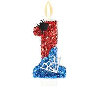 Bougie Anniversaire à Thème Araignée, Bougie Chiffre Paillettes Rouges et Bleues avec Décoration Araignée et Toile pour Fête d'Anniversaire Fête à Thème Décoration(Numéro 1)