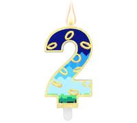 Bougie Anniversaire Bleu & Or, Chiffre Bougie Thème Dessin Animé Décor Gâteau Fête pour Garçons Filles Enfants Anniversaire Baby Shower (Chiffre 2)