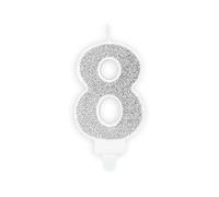 Bougie pour gâteau d'anniversaire Chiffre 8 Argenté pailleté 7 cm