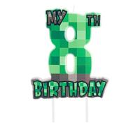 Bougie Anniversaire Chiffre 8 Garçon Thème Pixel Vert, My 8th Birthday Bougie Gâteau, Décoration Gateau Anniversaire Enfant Gamer Jeu Vidéo Bloc Pixel