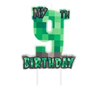 Bougie Anniversaire Chiffre 9 Garçon Thème Pixel Vert, My 9th Birthday Bougie Gâteau, Décoration Gateau Anniversaire Enfant Gamer Jeu Vidéo Bloc Pixel