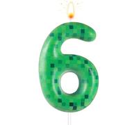 Bougie Anniversaire Chiffre Vert, Bougie d'Anniversaire Dynamite Bougie d'Anniversaire à Thème TNT pour Fournitures de Décoration de Gâteau d'Anniversaire (Numéro 6)