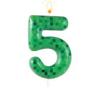 Bougie Anniversaire Chiffre Vert, Bougie d'Anniversaire Dynamite Bougie d'Anniversaire à Thème TNT pour Fournitures de Décoration de Gâteau d'Anniversaire (Numéro 5)