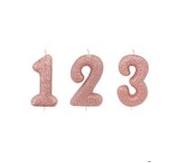 Bougie Anniversaire - CREATIVE PARTY - Chiffre 3 - Cire Pailletée Or Rose - 7 cm
