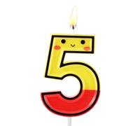 Bougie Anniversaire Jaune et Rouge Cartoon, Décoration d'Anniversaire sur le Thème de l'Anime Bougie Numérotée pour Gâteau d'Anniversaire pour Fournitures de Fête de Dessin Animé (Numéro 5)