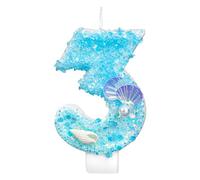 Bougie Anniversaire Numéro, Bleu et Blanc Paillettes Conque Perle Bougie Anniversaire Coquillage Décoration de Gâteau Numéro pour Fête à Thème Océan Plage (3)