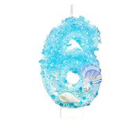 Bougie Anniversaire Numéro, Bleu et Blanc Paillettes Conque Perle Bougie Anniversaire Coquillage Décoration de Gâteau Numéro pour Fête à Thème Océan Plage (6)