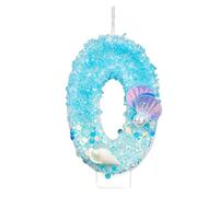 Bougie Anniversaire Numéro, Bleu et Blanc Paillettes Conque Perle Bougie Anniversaire Coquillage Décoration de Gâteau Numéro pour Fête à Thème Océan Plage (0)