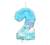 Bougie Anniversaire Numéro, Bleu et Blanc Paillettes Conque Perle Bougie Anniversaire Coquillage Décoration de Gâteau Numéro pour Fête à Thème Océan Plage (2)