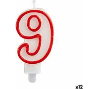 Bougie Anniversaire Payer 9 Rouge Blanc (12 pièces)