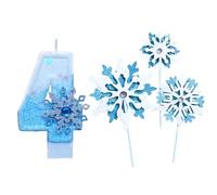 Bougie Anniversaire Reine des Neiges, Bougie 4 An Fille, Bougies en Forme de Flocon de Neige pour Gâteau Fille, Thème de la Reine des neiges, Décorations de Gâteau d'Anniversaire pour Filles