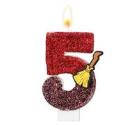 Bougie Anniversaire sur Thème du Sorcier Magique, Bougie Numérotée à Paillettes sur Thème du Balai Magique Décoration de Gâteau Inspirée Sorcier pour Fête Anniversaire d'Enfants (Numéro 5)