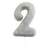 bougie argent pailletté chiffre 2 - creative party ahc40/2 Gris G
