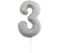 bougie argent pailletté chiffre 3 - creative party ahc40/3 Gris G