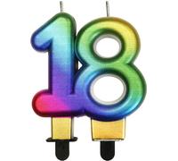 Bougie B&C élégante avec le chiffre 18 en style galaxie - parfait pour un anniversaire spécial Hauteur 7,5 cm, parfaite pour décorer les gâteaux et créer une atmosphère magique.