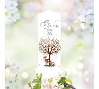 Bougie Baptême personnalisée Fille Garçon motif Arbre, Faon et Lapin - Cierge Baptême avec prénom, date et message - Cierge de parrainage - Bougie imprimée - Cadeau parrain marraine - 25 x 7 cm
