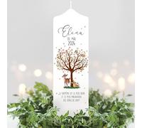 Bougie Baptême personnalisée Fille Garçon motif Arbre, Faon et Lapin - Cierge Baptême avec prénom et date - Cierge de parrainage - Bougie imprimée - Cadeau parrain marraine - 18 x 7 cm