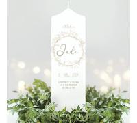 Bougie Baptême personnalisée Fille Garçon motif Couronne de gypsophile - Cierge Baptême avec prénom, date et message - Bougie imprimée - cierge personnalisé - 25 x 7 cm