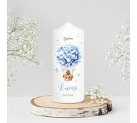 Bougie Baptême personnalisée Garçon motif Montgolfière florale bleue - Cierge Baptême avec prénom et date - Cierge de parrainage - Bougie imprimée - Cadeau parrain marraine - 18 x 7 cm