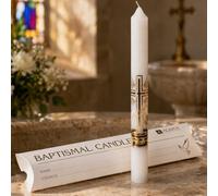 Bougie baptismale blanche pure - Bougie unique dans une boîte de présentation writable | Idéale pour le baptême, la confirmation et les célébrations religieuses
