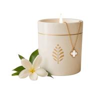 BOUGIE-BIJOU Blanche Monoï | Collier « Fleur » Pierre Naturelle Nacrée & Cristal Premium | Bougie Parfumée Prête à Offrir | Cadeau Femme Élégant | Fabrication Française | 470g | Les Merveilleuses