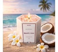 Bougie bijou pierres quartz rose - parfum monoï des îles