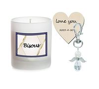 Bougie blanche parfumée "bisou" ange gardien Idée Cadeau d'Anniversaire, Idée Cadeau Amour Famille, Couple, Amis, Amitié, Copine | Pot en verre Personnalisé Fête des Mères Saint Valentin Noël