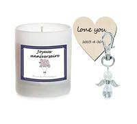 Bougie blanche parfumée "Joyeux Anniversaire" de voeux ange gardien Idée Cadeau d'Anniversaire, idée originale Pot en verre Cadeau Maman Personnalisé Fête des Mères Saint Valentin Noël