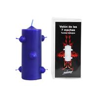 Bougie bleue 7 mèches pour rituels de nettoyage et de protection • 16 cm de haut x 5,5 cm de large • Bougie ésotérique puissante pour les énergies négatives, la magie blanche et les travaux spirituels