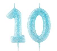 Bougie bleue à paillettes pour 10e anniversaire - Numéro 10 - Décoration de gâteau d'anniversaire pour filles, garçons, femmes - Fournitures de fête