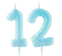 Bougie bleue à paillettes pour 12e anniversaire - Numéro 12 - Décoration de gâteau d'anniversaire pour filles, garçons, femmes - Fournitures de fête