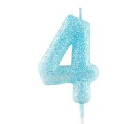 Bougie bleue à paillettes pour 4e anniversaire - Numéro 4 - Décoration de gâteau d'anniversaire pour filles, garçons, femmes - Fournitures de fête